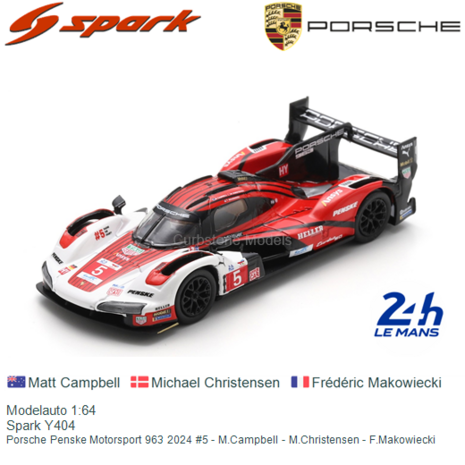 Modelauto 1:64 | Spark Y404 | Porsche Penske Motorsport 963 2024 #5 - M.Campbell - M.Christensen - F.Makowiecki
