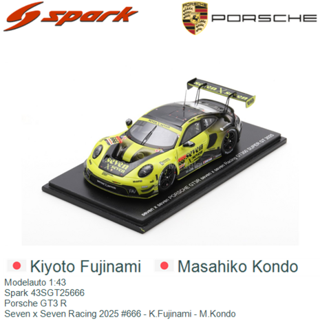 Modelauto 1:43 | Spark 43SGT25666 | Porsche GT3 R | Seven x Seven Racing 2025 #666 - K.Fujinami - M.Kondo