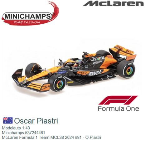 Modelauto 1:43 | Minichamps 537244481 | McLaren Formula 1 Team MCL38 2024 #81 - O.Piastri