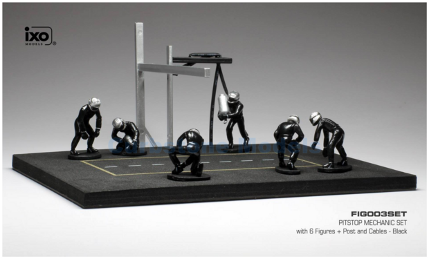 Modelauto 1:43 | IXO-Models FIG003SET | Pit Stop 6 Figures with Decals Zwart | Black 2015