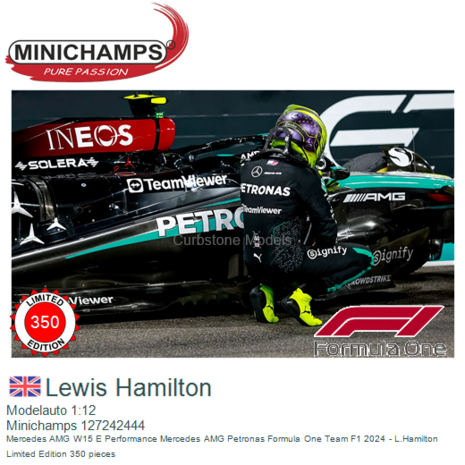 Modelauto 1:12 | Minichamps 127242444 | Mercedes AMG W15 E Performance Mercedes AMG Petronas Formula One Team F1 2024 - L.Hamil