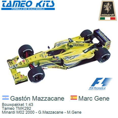 Bouwpakket 1:43 | Tameo TMK292 | Minardi M02 2000 - G.Mazzacane - M.Gene