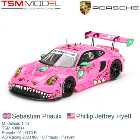 Modelauto 1:43 | TSM 430814 | Porsche 911 GT3 R | AO Racing 2023 #80 - S.Priaulx - P.Hyett