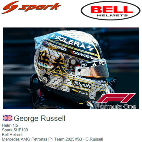 Helm 1:5 | Spark 5HF199 | Bell Helmet | Mercedes AMG Petronas F1 Team 2025 #63 - G.Russell