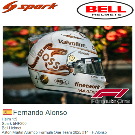 Helm 1:5 | Spark 5HF200 | Bell Helmet | Aston Martin Aramco Formula One Team 2025 #14 - F.Alonso
