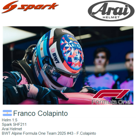 Helm 1:5 | Spark 5HF211 | Arai Helmet | BWT Alpine Formula One Team 2025 #43 - F.Colapinto