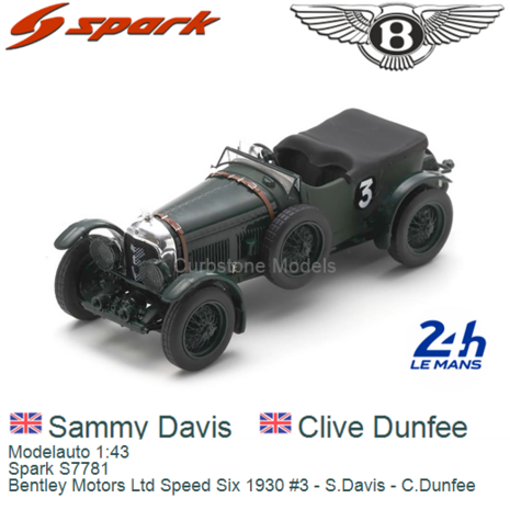 Modelauto 1:43 | Spark S7781 | Bentley Motors Ltd Speed Six 1930 #3 - S.Davis - C.Dunfee 