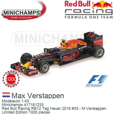 Modelauto 1:43 | Minichamps 417161233 | Red Bull Racing RB12 Tag Heuer 2016 #33 - M.Verstappen