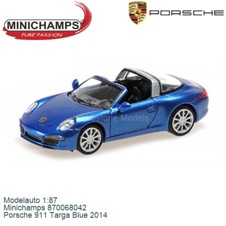Modelauto 1:87 | Minichamps 870068042 | Porsche 911 Targa Blue 2014