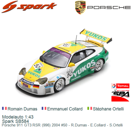 Modelauto 1:43 | Spark SB584 | Porsche 911 GT3 RSR (996) 2004 #50 - R.Dumas - E.Collard - S.Ortelli