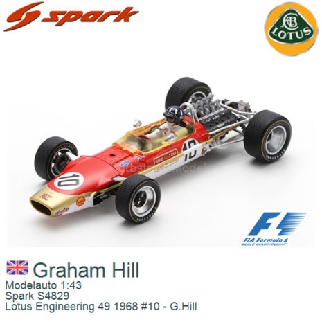 Modelauto 1:43 | Spark S4829 | Lotus Engineering 49 1968 #10 - G.Hill