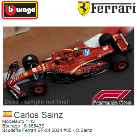 Modelauto 1:43 | Bburago 18-36843S | Scuderia Ferrari SF-24 2024 #55 - C.Sainz