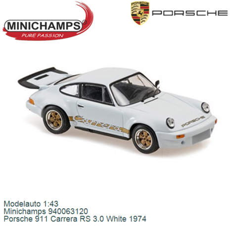 Modelauto 1:43 | Minichamps 940063120 | Porsche 911 Carrera RS 3.0 White 1974
