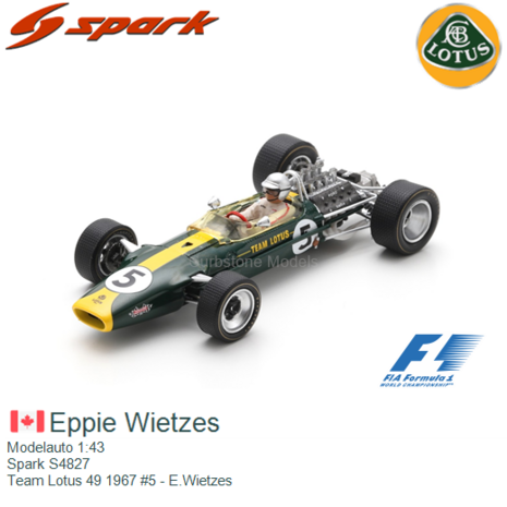 Modelauto 1:43 | Spark S4827 | Team Lotus 49 1967 #5 - E.Wietzes