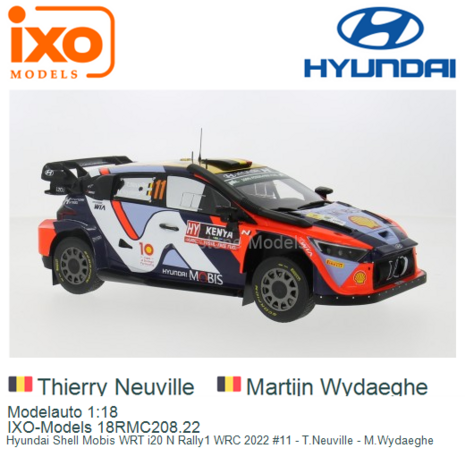 Modelauto 1:18 | IXO-Models 18RMC208.22 | Hyundai Shell Mobis WRT i20 N Rally1 WRC 2022 #11 - T.Neuville - M.Wydaeghe