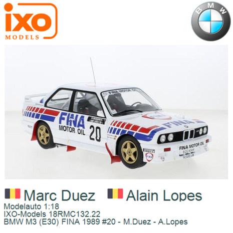 Modelauto 1:18 | IXO-Models 18RMC132.22 | BMW M3 (E30) FINA 1989 #20 - M.Duez - A.Lopes
