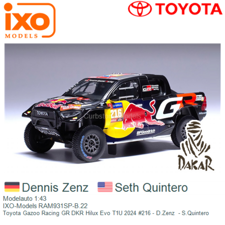 Modelauto 1:43 | IXO-Models RAM931SP-B.22 | Toyota Gazoo Racing GR DKR Hilux Evo T1U 2024 #216 - D.Zenz  - S.Quintero