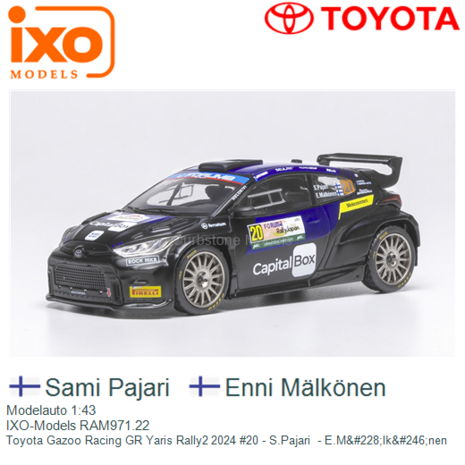 Modelauto 1:43 | IXO-Models RAM971.22 | Toyota Gazoo Racing GR Yaris Rally2 2024 #20 - S.Pajari  - E.M&#228;lk&#246;nen