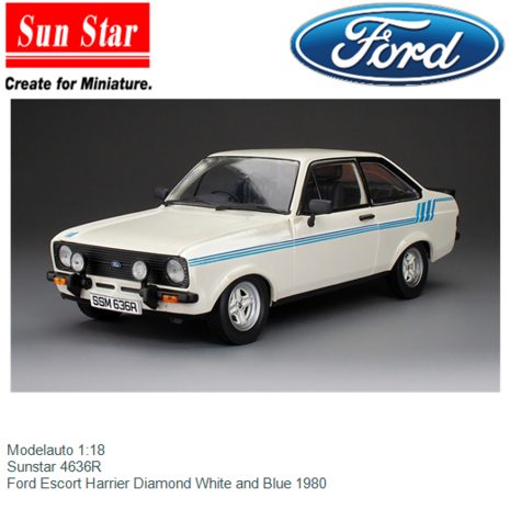 Modelauto 1:18 | Sunstar 4636R | Ford Escort Harrier Diamond White and Blue 1980