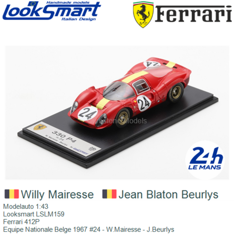 Modelauto 1:43 | Looksmart LSLM159 | Ferrari 412P | Equipe Nationale Belge 1967 #24 - W.Mairesse - J.Beurlys