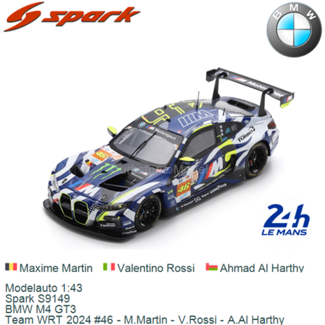 Modelauto 1:43 | Spark S9149 | BMW M4 GT3 | Team WRT 2024 #46 - M.Martin - V.Rossi - A.Al Harthy