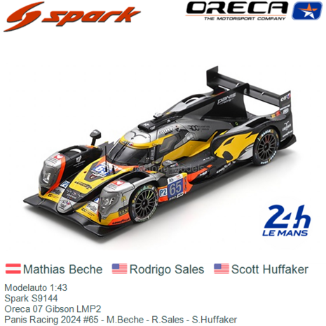 Modelauto 1:43 | Spark S9144 | Oreca 07 Gibson LMP2 | Panis Racing 2024 #65 - M.Beche - R.Sales - S.Huffaker