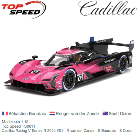 Modelauto 1:18 | Top Speed TS0611 | Cadillac Racing V-Series.R 2024 #01 - R.van der Zande - S.Bourdais - S.Dixon