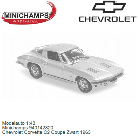 Modelauto 1:43 | Minichamps 940142820 | Chevrolet Corvette C2 Coupé Zwart 1963