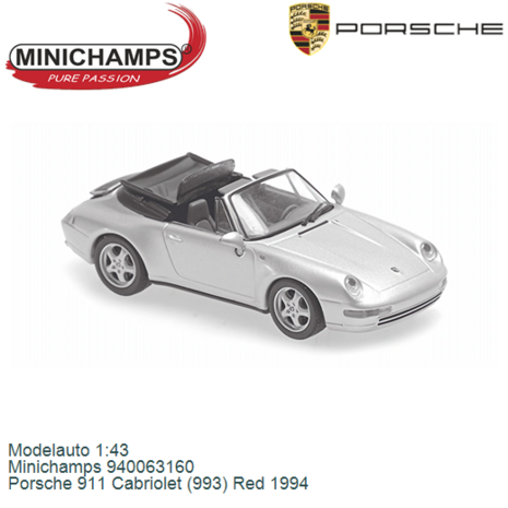 Modelauto 1:43 | Minichamps 940063160 | Porsche 911 Cabriolet (993) Red 1994