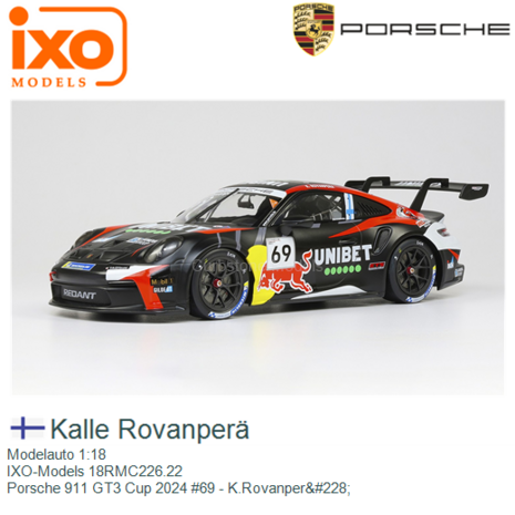 Modelauto 1:18 | IXO-Models 18RMC226.22 | Porsche 911 GT3 Cup 2024 #69 - K.Rovanper&#228;