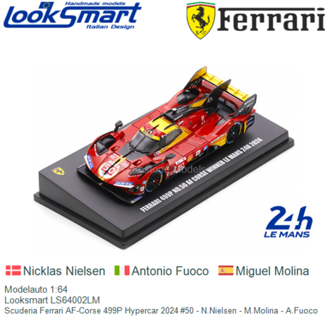 Modelauto 1:64 | Looksmart LS64002LM | Scuderia Ferrari AF-Corse 499P Hypercar 2024 #50 - N.Nielsen - M.Molina - A.Fuoco