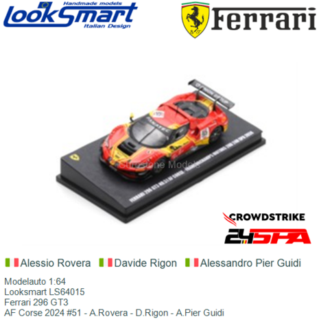 Modelauto 1:64 | Looksmart LS64015 | Ferrari 296 GT3 | AF Corse 2024 #51 - A.Rovera - D.Rigon - A.Pier Guidi