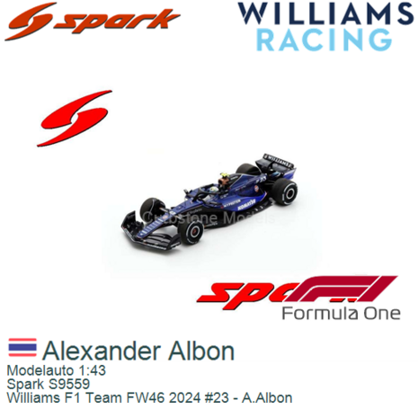 Modelauto 1:43 | Spark S9559 | Williams F1 Team FW46 2024 #23 - A.Albon