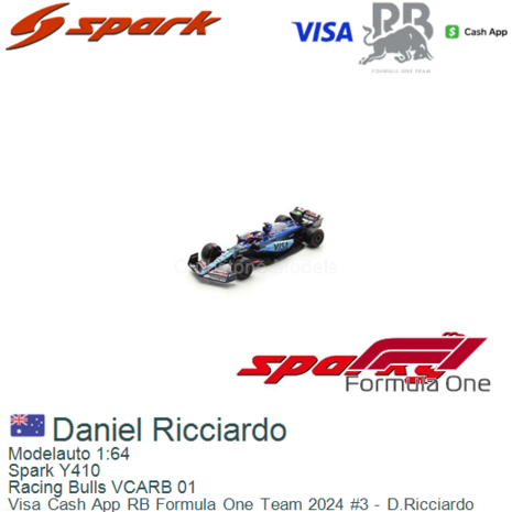 Modelauto 1:64 | Spark Y410 | Racing Bulls VCARB 01 | Visa Cash App RB Formula One Team 2024 #3 - D.Ricciardo