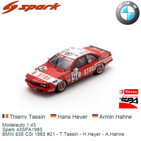 Modelauto 1:43 | Spark 43SPA1983 | BMW 635 CSi 1983 #21 - T.Tassin - H.Heyer - A.Hahne