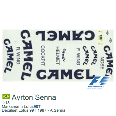 1:18 | Marksmann Lotus99T | Decalset Lotus 99T 1987 - A.Senna