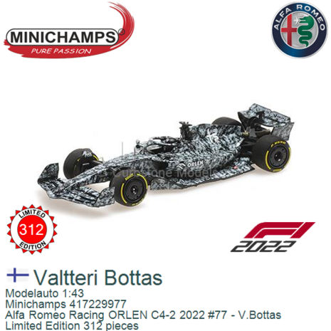 Modelauto 1:43 | Minichamps 417229977 | Alfa Romeo Racing ORLEN C4-2 2022 #77 - V.Bottas