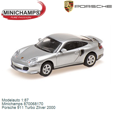 Modelauto 1:87 | Minichamps 870068170 | Porsche 911 Turbo Zilver 2000