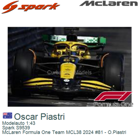 Modelauto 1:43 | Spark S9539 | McLaren Formula One Team MCL38 2024 #81 - O.Piastri