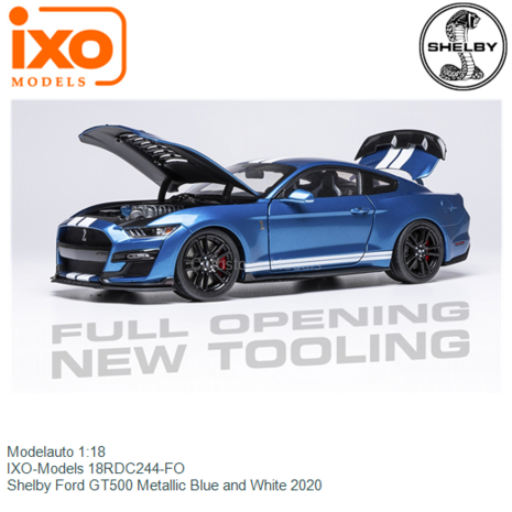Modelauto 1:18 | IXO-Models 18RDC244-FO | Shelby Ford GT500 Metallic Blue and White 2020