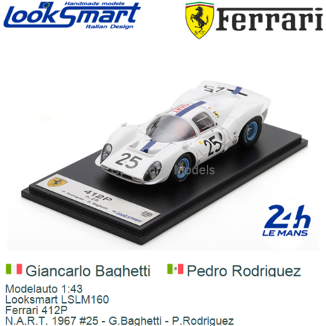 Modelauto 1:43 | Looksmart LSLM160 | Ferrari 412P | N.A.R.T. 1967 #25 - G.Baghetti - P.Rodriguez