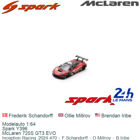 Modelauto 1:64 | Spark Y396 | McLaren 720S GT3 EVO | Inception Racing 2024 #70 - F.Schandorff - O.Millroy - B.Iribe