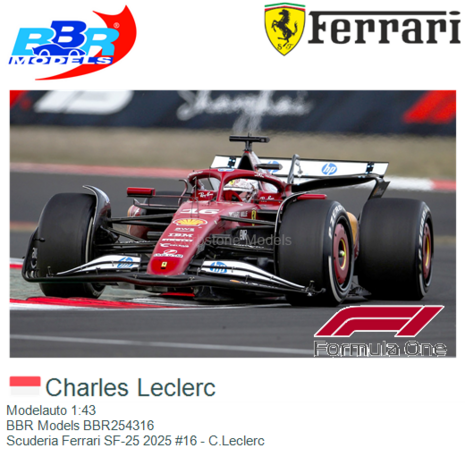 Modelauto 1:43 | BBR Models BBR254316 | Scuderia Ferrari SF-25 2025 #16 - C.Leclerc