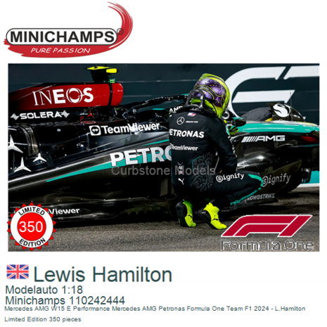 Modelauto 1:18 | Minichamps 110242444 | Mercedes AMG W15 E Performance Mercedes AMG Petronas Formula One Team F1 2024 - L.Hamil