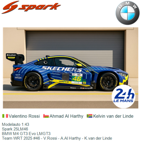 Modelauto 1:43 | Spark 25LM46 | BMW M4 GT3 Evo LMGT3 | Team WRT 2025 #46 - V.Rossi - A.Al Harthy - K.van der Linde