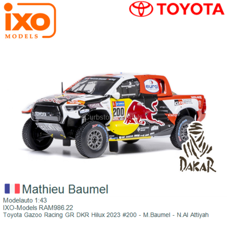Modelauto 1:43 | IXO-Models RAM986.22 | Toyota Gazoo Racing GR DKR Hilux 2023 #200 - M.Baumel - N.Al Attiyah