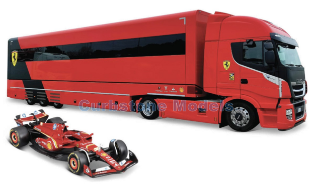 Vrachtwagen 1:43 | Bburago 18-36867 | Iveco S-Way 570 | Scuderia Ferrari 2023 - C.Leclerc