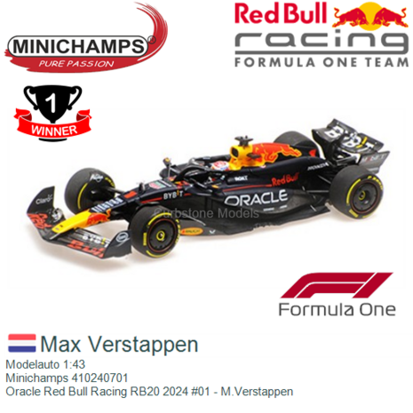 Modelauto 1:43 | Minichamps 410240701 | Oracle Red Bull Racing RB20 2024 #01 - M.Verstappen