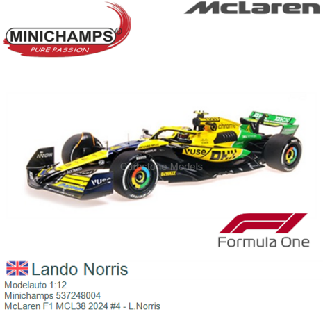 Modelauto 1:12 | Minichamps 537248004 | McLaren F1 MCL38 2024 #4 - L.Norris