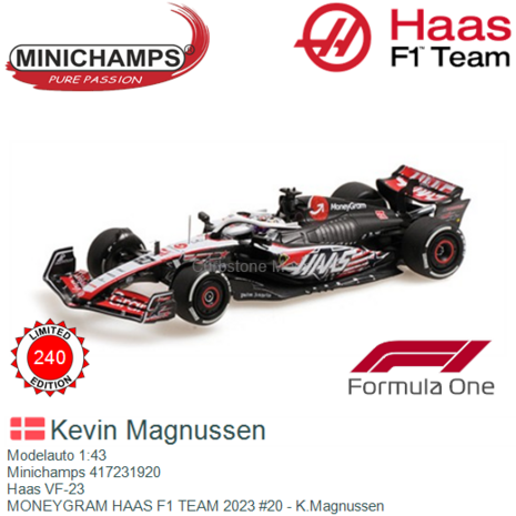 Modelauto 1:43 | Minichamps 417231920 | Haas VF-23 | MONEYGRAM HAAS F1 TEAM 2023 #20 - K.Magnussen